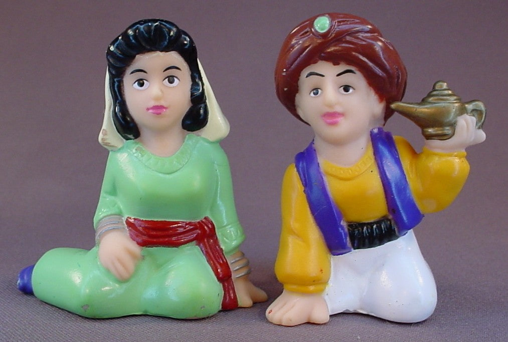 Aladdin And Jasmine Figure Toys, Hollow Vinyl, 3 Inches Tall, Not Marked As Disney