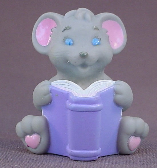 Briarberry Bear Replacement Gray Mouse Reading A Purple Book Figure For A Canopy Bed Set, 2 Inches Tall, Vintage, 1999 Fisher Price, FP, Briarberry Bears, Grey Mouse
