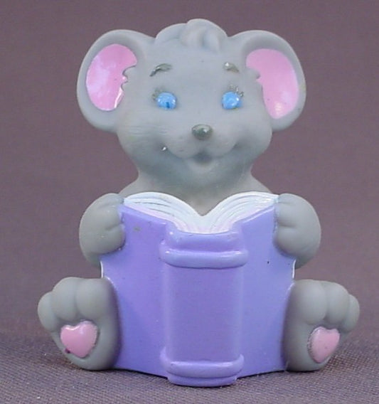 Briarberry Bear Replacement Gray Mouse Reading A Purple Book Figure For A Canopy Bed Set, 2 Inches Tall, Vintage, 1999 Fisher Price, FP, Briarberry Bears, Grey Mouse