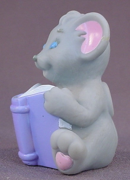 Briarberry Bear Replacement Gray Mouse Reading A Purple Book Figure For A Canopy Bed Set, 2 Inches Tall, Vintage, 1999 Fisher Price, FP, Briarberry Bears, Grey Mouse
