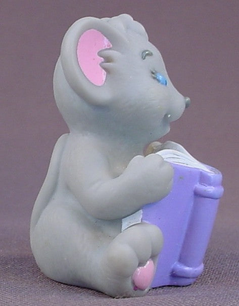 Briarberry Bear Replacement Gray Mouse Reading A Purple Book Figure For A Canopy Bed Set, 2 Inches Tall, Vintage, 1999 Fisher Price, FP, Briarberry Bears, Grey Mouse