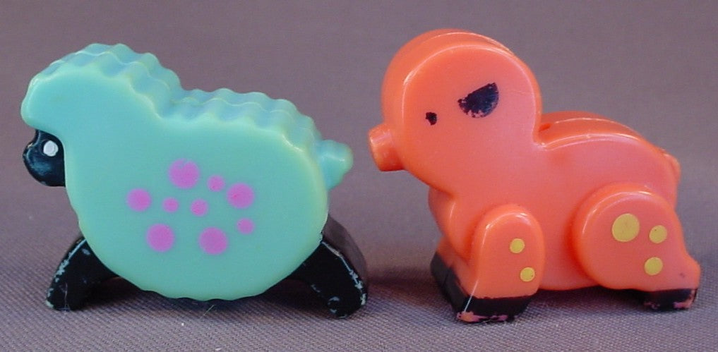 Fisher Price Musical Or Music Box Farm Mobile #166 Pair Of Replacement Animals, Pig And Sheep, Vintage, 1973 To 1975