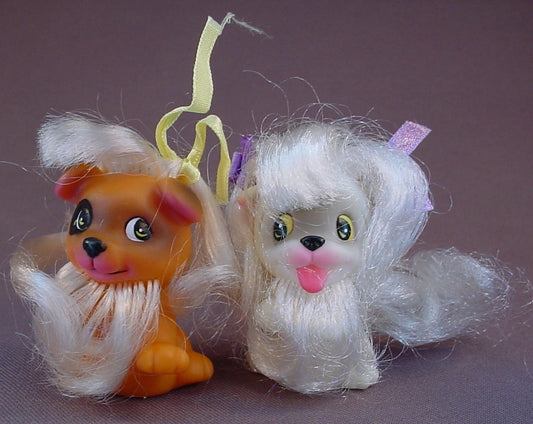 Citytoy 1988 My Pretty Pets Pair Of Dog Figures With Hair, 2 1/2 Inches Tall, Rubber Or Vinyl, Vintage, Sweetie Pups
