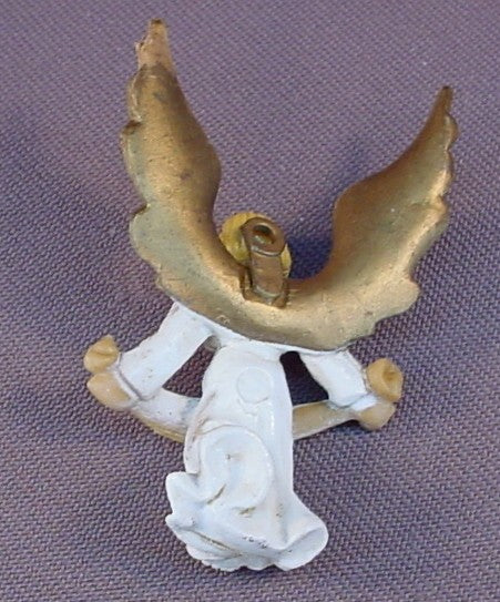 Gloria Angel With Gold Wings PVC Figure From A Nativity Set, Holding A Banner With Gloria On It, 2 3/8 Inches Tall, Vintage