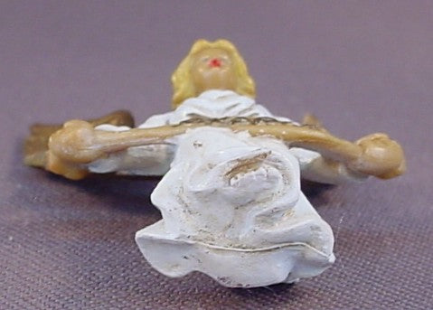 Gloria Angel With Gold Wings PVC Figure From A Nativity Set, Holding A Banner With Gloria On It, 2 3/8 Inches Tall, Vintage
