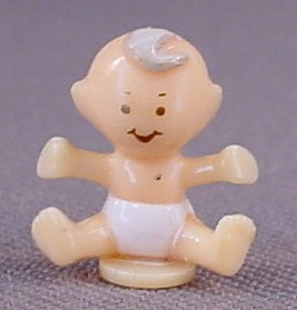 Polly Pocket Baby Figure Or Doll For A 1992 #9376 In The Nursery Compact Set, Light Brown Hair, White Diaper, Arms Stretched Out, Vintage, Bluebird Toys, Mattel, Blue Bird Toys