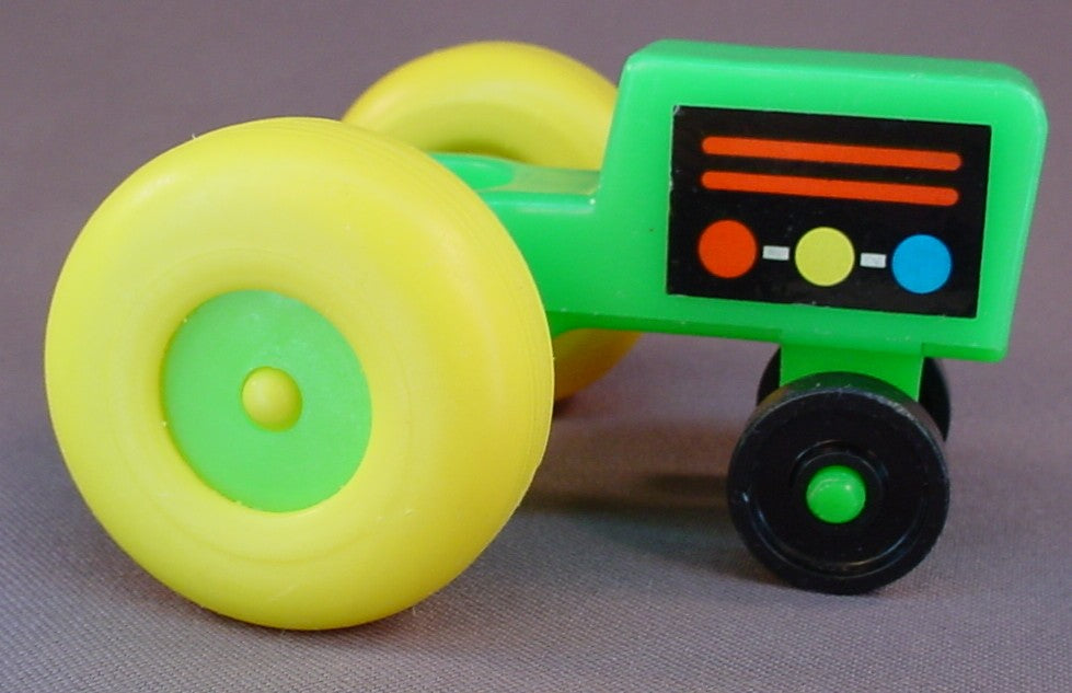 Fisher Price Vintage Green Tractor With Yellow Wheels, Has The Complete Lithos