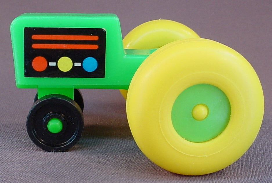 Fisher Price Vintage Green Tractor With Yellow Wheels, Has The Complete Lithos