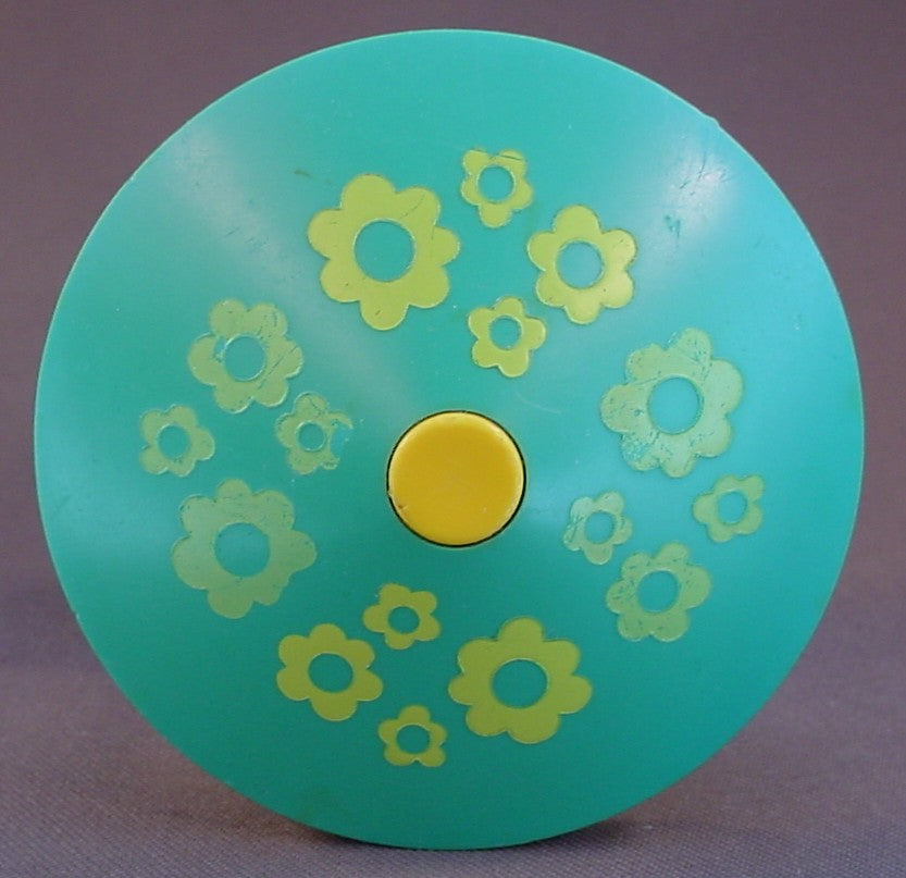 Fisher Price Vintage Yellow Round Table With Turquoise Umbrella With Flowers