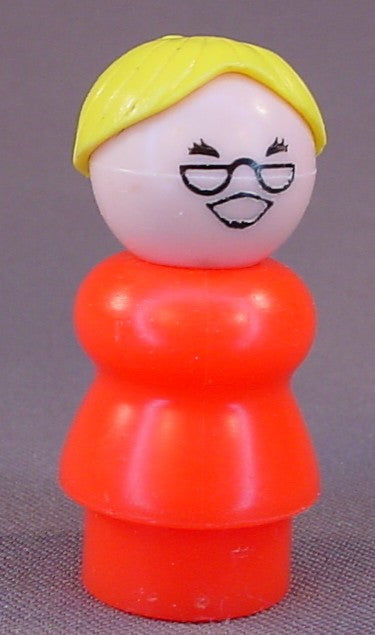 Fisher Price Vintage Teacher Yellow Hair, Red Body, 2550 2551, School, Neighborhood
