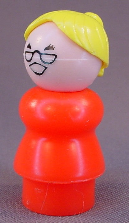 Fisher Price Vintage Teacher Yellow Hair, Red Body, 2550 2551, School, Neighborhood