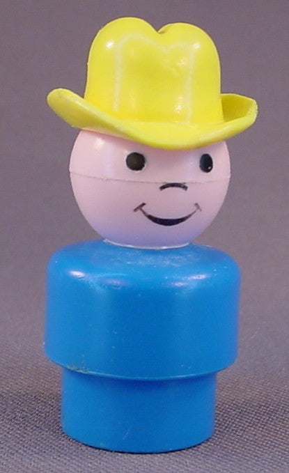 Fisher Price Vintage Farmer Boy In Yellow Hat, Blue Body, 915 Farm, Little People LP