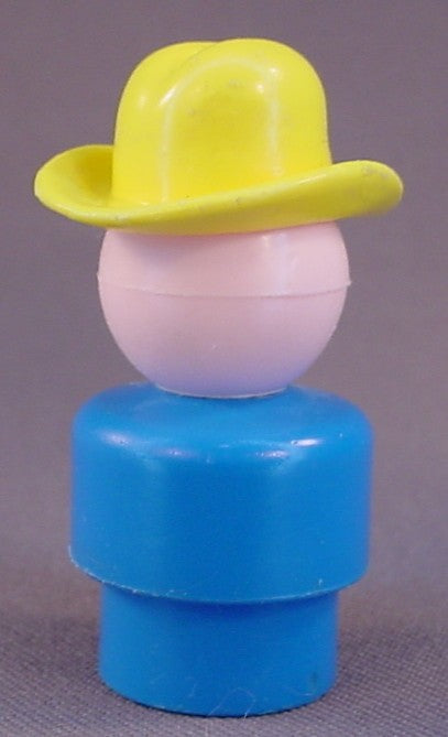 Fisher Price Vintage Farmer Boy In Yellow Hat, Blue Body, 915 Farm, Little People LP
