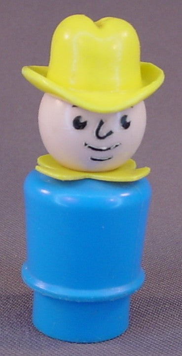 Fisher Price Vintage Farmer Man With Creased Yellow Hat, Blue Body, 12351 2448, Farm
