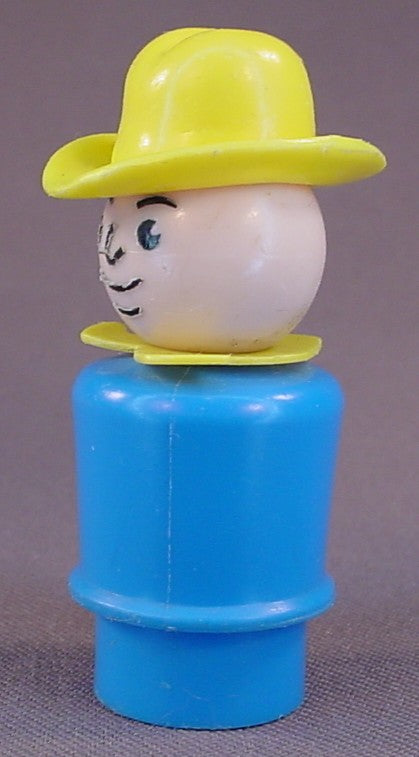 Fisher Price Vintage Farmer Man With Creased Yellow Hat, Blue Body, 12351 2448, Farm