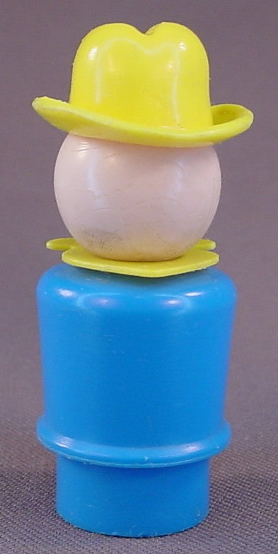Fisher Price Vintage Farmer Man With Creased Yellow Hat, Blue Body, 12351 2448, Farm