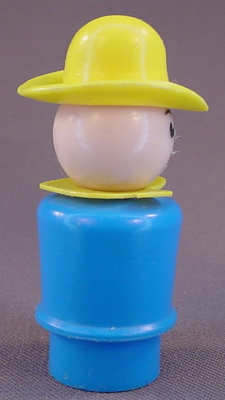 Fisher Price Vintage Farmer Man With Creased Yellow Hat, Blue Body, 12351 2448, Farm