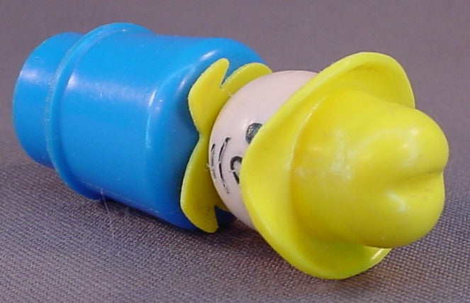 Fisher Price Vintage Farmer Man With Creased Yellow Hat, Blue Body, 12351 2448, Farm