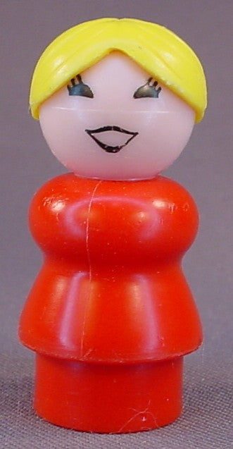 Fisher Price Vintage Woman Yellow Hair In A Bun, Dark Red Body, 677 680 2500 2552 2580