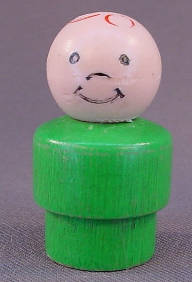 Fisher Price Vintage Baby With Red Hair, Green Wood Body, Plastic Head, 182 Jetliner