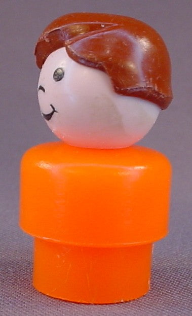 Fisher Price Vintage Boy With Brown Hair & Orange Body, Full Head Of Brown Hair, 952
