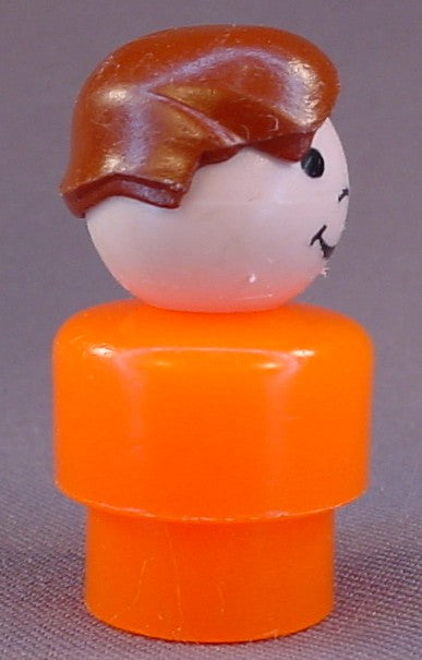 Fisher Price Vintage Boy With Brown Hair & Orange Body, Full Head Of Brown Hair, 952