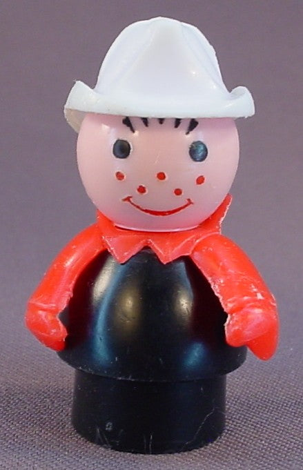 Fisher Price Vintage Fireman With Red Arms, Black Body, White Fire Fighter Hat