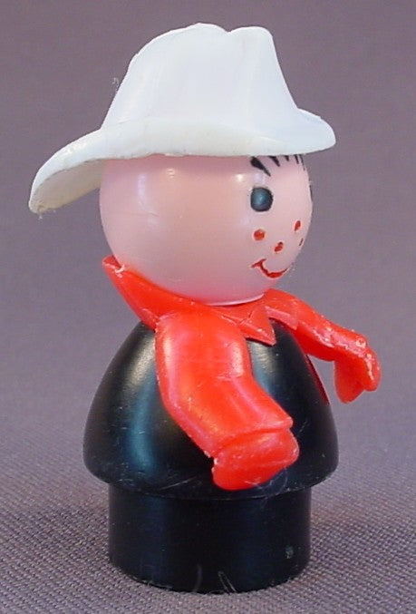 Fisher Price Vintage Fireman With Red Arms, Black Body, White Fire Fighter Hat