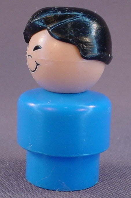Fisher Price Vintage Boy With Asian Eyes, Full Head Of Molded Black Hair, Blue Body, 2504