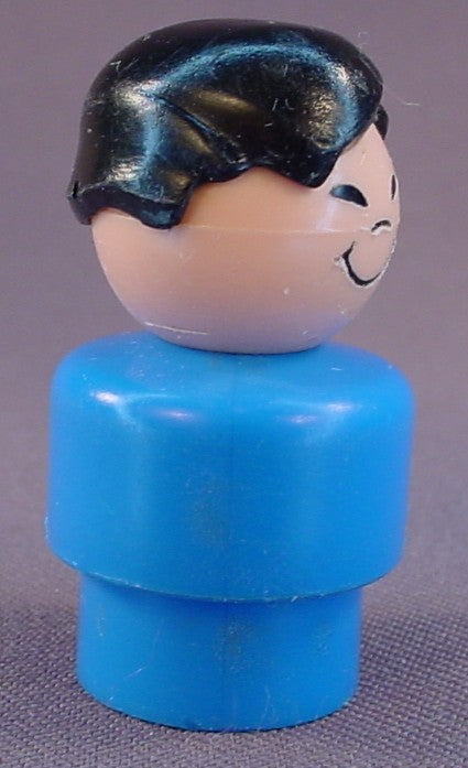 Fisher Price Vintage Boy With Asian Eyes, Full Head Of Molded Black Hair, Blue Body, 2504