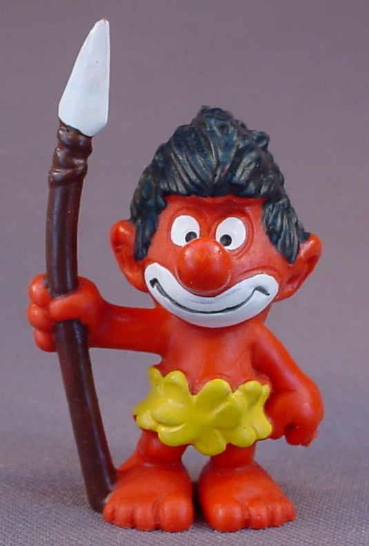 Jungle Smurf Holding A Spear PVC Figure, #20069, 1973 W. Germany, Peyo, Bully, Wild Smurf, Swoof Smurf, Schlips, Smurfs, Figurine