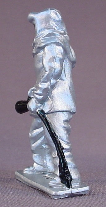 Firefighter PVC Figure Dressed In A Silver Suit, 2 1/4 Inches Tall, Airport Or Racetrack Crash Crew, Vintage, 1970S, Pioneer, Fireman, Race Track