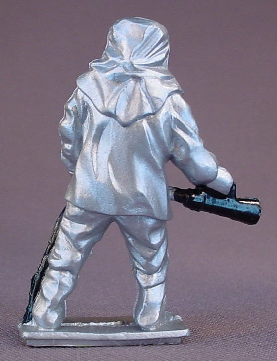Firefighter PVC Figure Dressed In A Silver Suit, 2 1/4 Inches Tall, Airport Or Racetrack Crash Crew, Vintage, 1970S, Pioneer, Fireman, Race Track