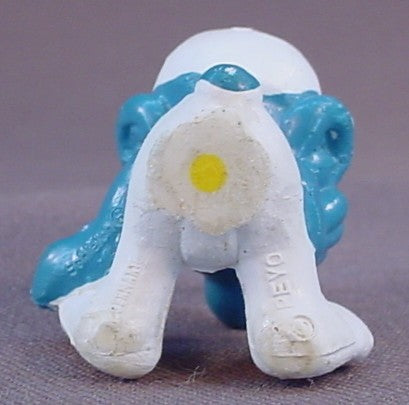 Thinker Smurf Sitting With His Face In His Hands PVC Figure, Thinking, #20027, 1978 Peyo Schleich, W. Germany, Yellow Dot, Smurfs, Vintage, Figurine