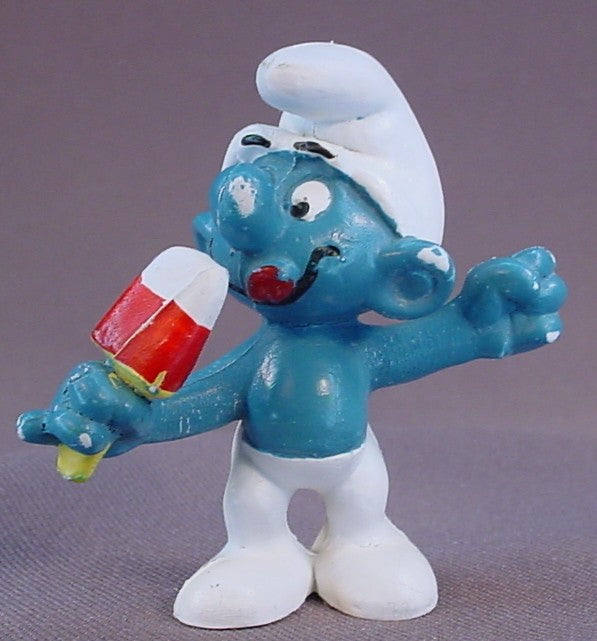 Ice Lolly Smurf Eating An Ice Cream Bar PVC Figure, #20053, 1978 Peyo Schleich, W. Germany, Smurfs, Vintage, Figurine