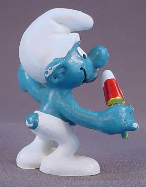 Ice Lolly Smurf Eating An Ice Cream Bar PVC Figure, #20053, 1978 Peyo Schleich, W. Germany, Smurfs, Vintage, Figurine