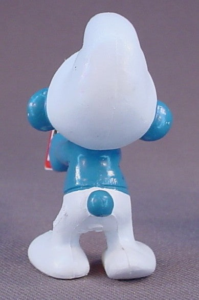 Traffic Sign Smurf Holding A Triangle Children Crossing Sign PVC Figure, #20155, 1983 Peyo Schleich, W. Germany, Crossing Guard, Smurfs, Vintage, Figurine