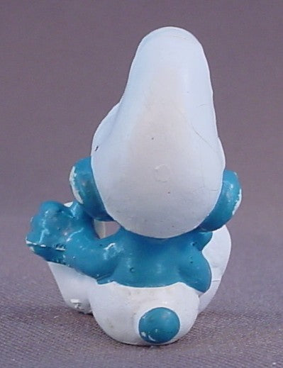 Thinker Smurf Sitting With His Face In His Hands PVC Figure, Thinking, #20027, 1978 Peyo Schleich, W. Germany, Yellow Dot, Smurfs, Vintage, Figurine