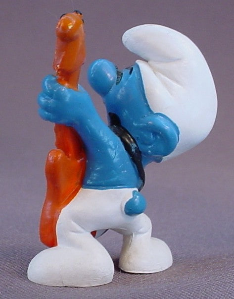 Rock 'N Roll Smurf Playing An Electric Guitar PVC Figure, #20023, 1977 Peyo Schleich, W. Germany, Smurfs, Vintage, Figurine