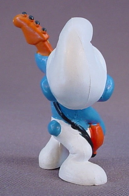 Rock 'N Roll Smurf Playing An Electric Guitar PVC Figure, #20023, 1977 Peyo Schleich, W. Germany, Smurfs, Vintage, Figurine