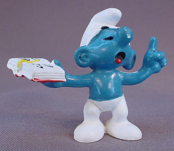 Teacher Smurf Holding A Book PVC Figure, #20059, 1980 Peyo Schleich, W. Germany, Smurfs, Vintage, Figurine