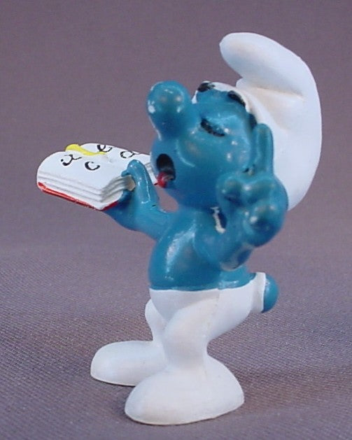 Teacher Smurf Holding A Book PVC Figure, #20059, 1980 Peyo Schleich, W. Germany, Smurfs, Vintage, Figurine