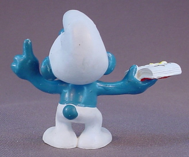 Teacher Smurf Holding A Book PVC Figure, #20059, 1980 Peyo Schleich, W. Germany, Smurfs, Vintage, Figurine