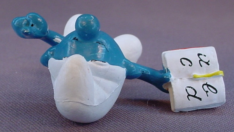 Teacher Smurf Holding A Book PVC Figure, #20059, 1980 Peyo Schleich, W. Germany, Smurfs, Vintage, Figurine