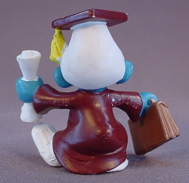 Graduation Smurf In A Brown Cap & Gown PVC Figure, #20130, 1981 Peyo Schleich, W. Germany, Graduate, Smurfs, Vintage, Figurine