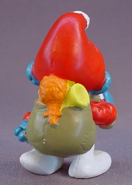 Papa Smurf As Santa Claus With A Sack Of Toys PVC Figure, #20124, 1981 Peyo Schleich, W. Germany, Mustard Yellow Dot, Smurfs, Vintage, Figurine