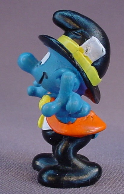 Photographer Smurf PVC Figure, Figure Only, Does Not Have The Camera, Super Smurf Series, #40217, 1981 Peyo Schleich, W. Germany, Mustard Yellow Dot, Smurfs, Vintage, Figurine