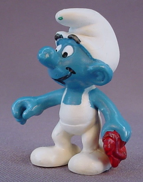 Gas Station Attendant Smurf PVC Figure, #20052, 1979 Peyo Schleich, W. Germany, Mustard Yellow Dot, Smurfs, Vintage, Figurine