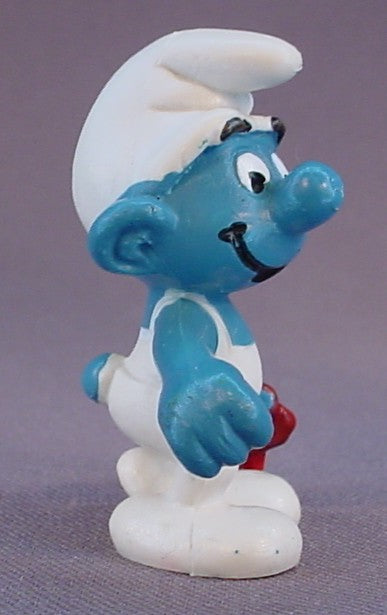 Gas Station Attendant Smurf PVC Figure, #20052, 1979 Peyo Schleich, W. Germany, Mustard Yellow Dot, Smurfs, Vintage, Figurine