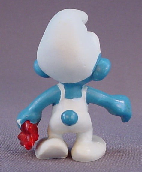 Gas Station Attendant Smurf PVC Figure, #20052, 1979 Peyo Schleich, W. Germany, Mustard Yellow Dot, Smurfs, Vintage, Figurine